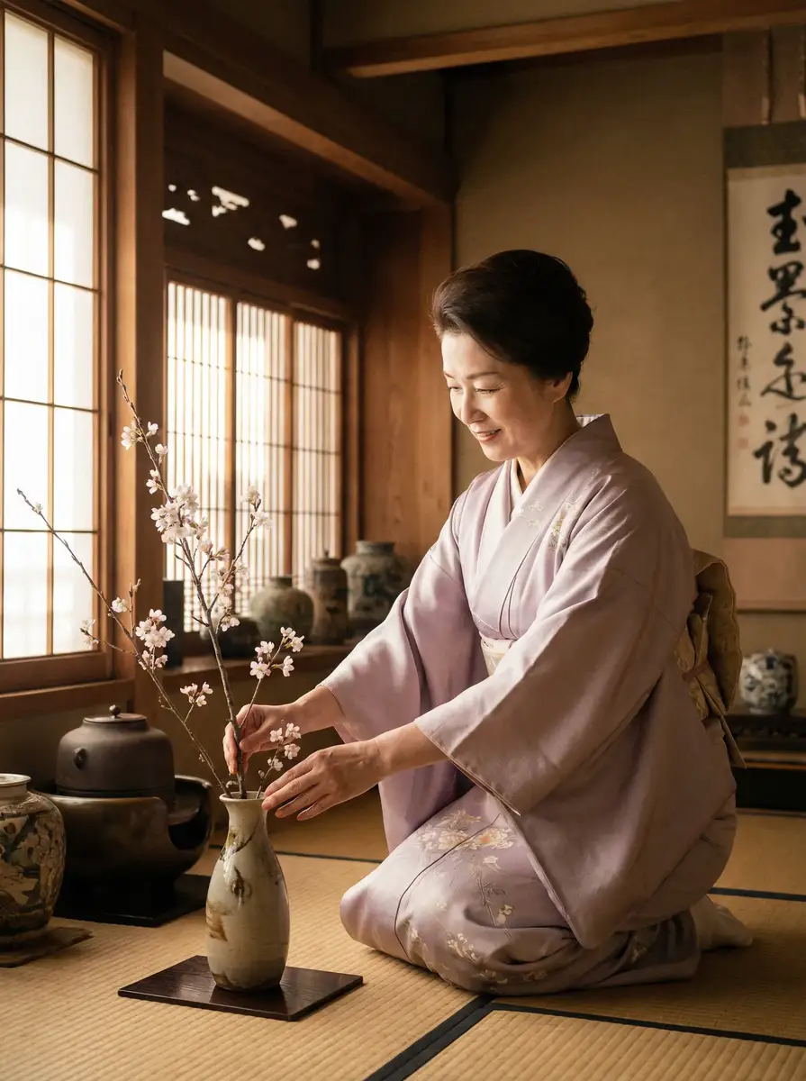 一位优雅的 《禁漫天堂官网》禁漫天堂官网最新更新_全网独家禁漫天堂官网大全 在和室中插花